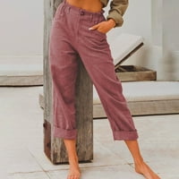 '; / Ženske Ležerne jednobojne hlače s džepovima i gumbima elastični pojas udobne ravne hlače
