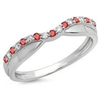 Ženski vjenčani prsten od 18k okruglog rubina i bijelog dijamanta, Bijelo zlato, Veličina 10