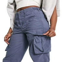 Ženske teretne hlače srednjeg struka s puno džepova, ravne široke teretne hlače