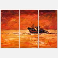 DesignArt 'ribarski brod Tijekom crvene večeri Glow' Nautical & Coast Canvas Wall Art Print