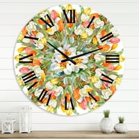 DesignArt 'Cvjetajući bijeli i narančasti tulipani II' Tradicionalni zidni sat
