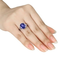 Ženski križni prsten od sterling srebra s 7k plavim safirom ovalnog reza i dijamantom okruglog reza s naglaskom na plavom safiru
