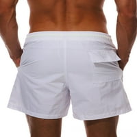 Muški kupaći kostim u struku, hlače za plažu s elastičnim strukom, jednobojne kratke hlače, brzo sušeći morski kupaći kostim, bijeli