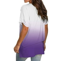 Ženska modna ležerna gradijentna majica s izrezom u obliku slova U i kratkim rukavima labavog kroja, majice za žene u ljubičastoj