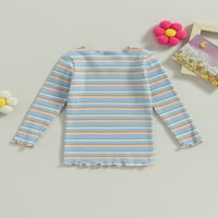 Pamučna košulja za djevojčice za djevojčice, ležerni vrhovi s prugastim printom i ukrasom salate, vrhovi dugih rukava Slatki pulover