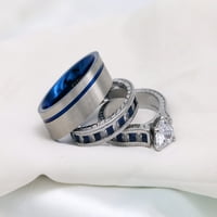 Njegovi i njezini identični prstenovi, bijeli i plavi upareni prstenovi, kompleti zaručničkog prstena s kubičnim cirkonijem, vjenčani