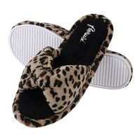 Leopard stil tkane memorijske pjene neklizajuće domaće ugodne pletene spa ženske Pom Pom papuče