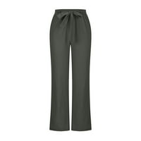 Ženske lagane ravne hlače od pamuka i lana, udobne hlače s kravatom Ljeto-Jesen Plus size elastične kratke hlače s džepovima vojska