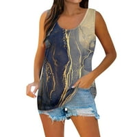 Ljetna rasprodaja Ženska ljetna ležerna Majica Bez rukava s okruglim vratom s printom vrhovi bluza u tamnoplavoj boji