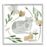 Stupell Industries udobna mačka raznolika botaničkih grafičkih umjetnosti bijela uokvirena umjetnička print zidna umjetnost, dizajn