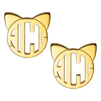 Personalizirana naušnica s monogramom mačke presvučena rodijem ili zlatom