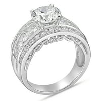 Sterling Silver Round Center s kanalom Set Princess Cut Simulirani dijamantski pojas prsten