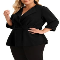Jedinstvene ponude ženske plus veličine Ruffle v Neck Business Button Ruched Blazer