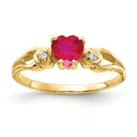 Prsten od žutog zlata u obliku srca s rubinom i dijamantom u netaknutom karatnom zlatu
