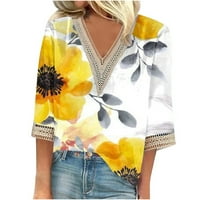 Rasprodaja ženskih vrhova, modna ženska ljetna ležerna bluza s majicom s izrezom u obliku čipke u obliku slova U, žuta majica u obliku