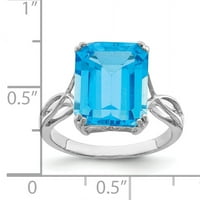 Osmerokutni prsten s plavim topazom od čistog srebra. Težina dragulja-7,5 karata