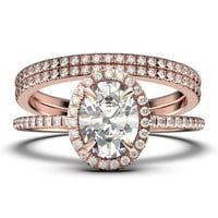 Set vjenčanih prstenova Art Deco, zaručnički prsten od moissanita ovalnog reza od 2 karata, zaručnički prsten od bijelog zlata od