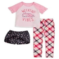 Wonder Nation Girls Sloth Shoth Shoth Top, Jogger & Sleep Short, 3-komad pidžame, veličine 4- & Plus