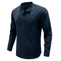 Muške široke pamučne lanene košulje odjeća moda jesen proljeće jednobojne majice s džepovima i gumbima s dugim rukavima s okruglim