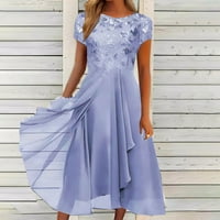 Ljetne haljine za žene, ženske slatke obične haljine kratkih rukava s okruglim vratom, čipkaste šifonske haljine s mrežastim strukom