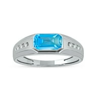 Imperijalni dragulj Sterling Silver Smaragd izrezan švicarski plavi topaz i stvorio bijeli muški prsten safir
