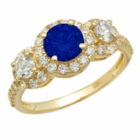 1,79 karatni lažni plavi safirni prsten okruglog reza od 18 karatnog žutog zlata s kamenom za godišnjicu zaruka, veličine 6,75