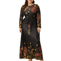 Plus size popust, ženska ležerna haljina s okruglim vratom s printom s dugim rukavima u struku