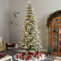 Umjetno božićno drvce od flockirane tanke jele u gotovo prirodnoj toploj bijeloj boji S LED osvjetljenjem od 9,5'