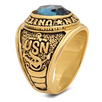 Muški veliki vojni prsten s 14k žutim zlatom i plavim kubičnim cirkonijem, veličina + poklon kutija