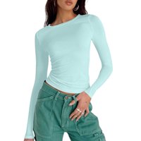 Ženske majice Rasprodaje ispod $ Ženska Moda Casual Okrugli vrat jednobojna opremljena majica dugih rukava Puloveri svijetloplavi