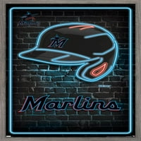 Miami Marlins - plakat neonske kacige, 22.375 34 uokviren