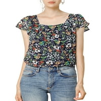 Jedinstveni prijedlozi ženska šifonska bluza s četvrtastim vratom s cvjetnim volanima na rukavima