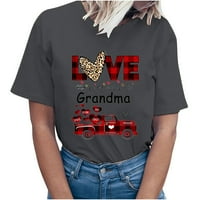 Majice s okruglim vratom za Majčin dan Pokloni za baku ženske modne karirane jednostavne majice bluza široki pulover kratkih rukava
