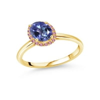 Kralj dragulja 1. Prsten od žutog zlata od 10 karata s ovalnim plavim mističnim topazom i ružičastim dijamantom uzgojenim u laboratoriju
