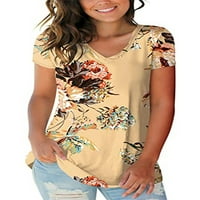 Majica kratkih rukava majica s cvjetnim printom modni pulover za posao labava bluza od tunike s dekolteom u obliku slova A, majica
