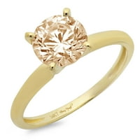 Vjenčani prsten okruglog reza od smeđeg prirodnog Morganita 14k okruglog žutog zlata, veličine 5,75