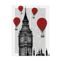 Zaštitni znak likovna umjetnost 'Big Ben and Red Hot Air Balloons' platno umjetnost Fab Funky