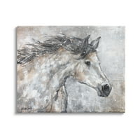 Stupell Industries Apstraktni portret Zimskih konja Rustikalno sivo smeđe životinje, 24, dizajn Debi Coules