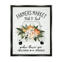 Farmer ' s market, kamion s narančastim cvijetom, rustikalni natpis, grafička umjetnost, jet crno platno s plutajućim okvirom, zidni