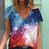 Modna ženska ljetna bluza s izrezom u obliku slova u i kratkim rukavima U donjem dijelu, ležerna majica s printom neovisnosti, Ženske