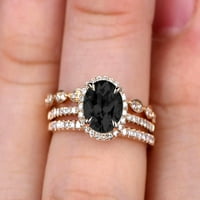 2-karatni okrugli dijamantni prsten Moissanite trio tanki vjenčani prsten koji odgovara 10-karatnom Art Deco zaručničkom prstenu