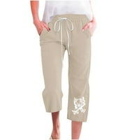 Ženske Capri hlače od pamuka i lana u donjem rublju, rastezljive ženske Capri hlače visokog struka, Ležerne ljetne kapri hlače na
