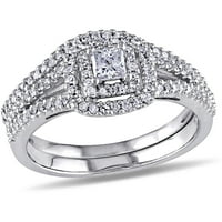 Carat T.W. Princeza i okrugli dijamantni Sterling Silver Double Halo Bridal Set