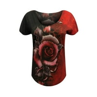 Ženske majice bluze Ženske Ležerne majice s cvjetnim printom s kratkim rukavima u obliku slova A, modni Crveni 4 inča