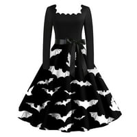 _ _ _ Ružičasta odjeća za Ženeženska ležerna modna Vintage haljina s printom za Noć vještica s dugim rukavima