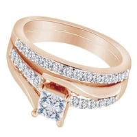 Ženski vjenčani prsten od bijelog prirodnog dijamanta princeze i okruglog oblika od ružičastog zlata od 10k, veličina prstena-7,5