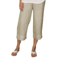 Ženske hlače od pamuka i lana, ležerni labavi elastični pojas s vezicama, hlače za plažu s džepovima