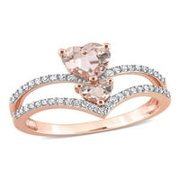 Miabella Ženska karat T.G.W. Morganite & Carat T.W. Dijamant 10KT ružičasto zlato 2-kamen prstenastog prstena