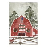 Stupell Industries Americana Barn Holiday Snow Scene Grafička umjetnost Umjetnost Umjetnička umjetnost, dizajn Laura Konyndyk