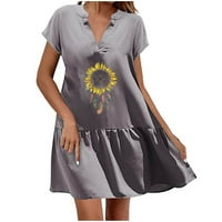 Ženska široka haljina s majicom s printom srca, haljina s košuljom u obliku slova A s ovratnikom, slojevita mini ljuljačka haljina